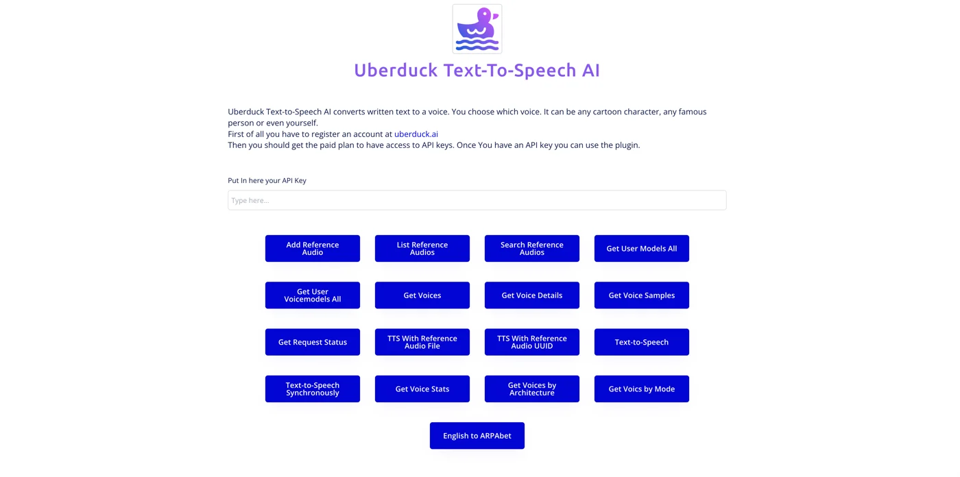 Uberduck Text-to-Speech AI Plugin for Bubble preview