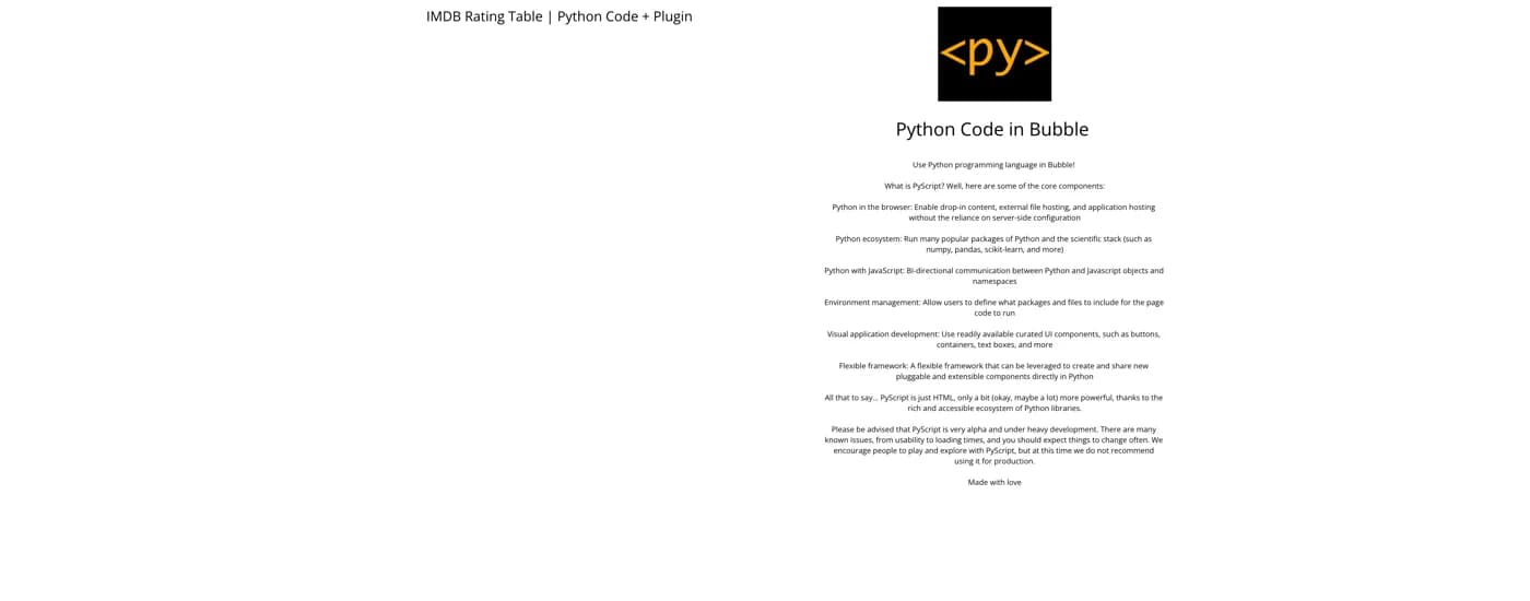 Pyscript Python in Bubble Plugin for Bubble preview