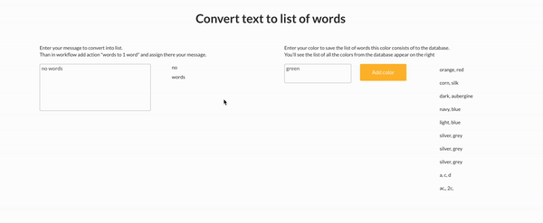 Convert text to list of words Plugin for Bubble preview