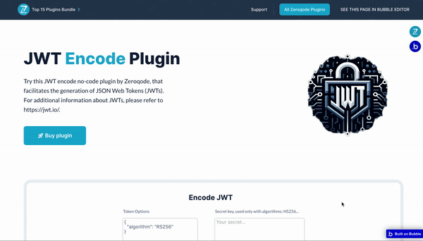 Secure JWT Encoder Plugin for Bubble preview