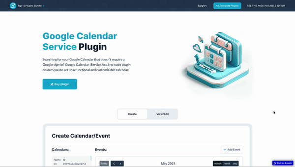 Google Calendar (Service Acc.) Plugin for Bubble preview