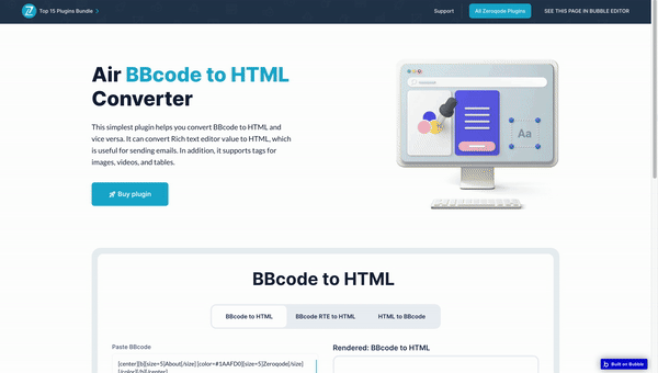 Air BBCode to HTML Converter Pro plugin for Bubble preview
