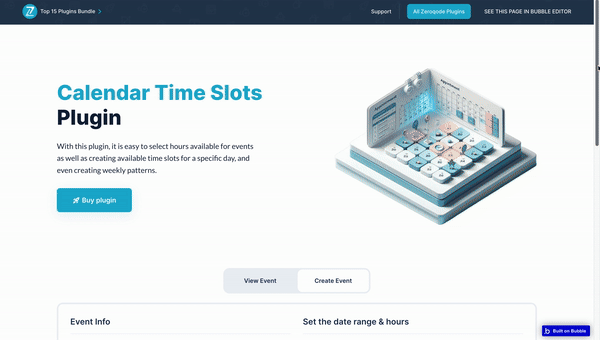 Calendar Time Slots plugin for Bubble preview