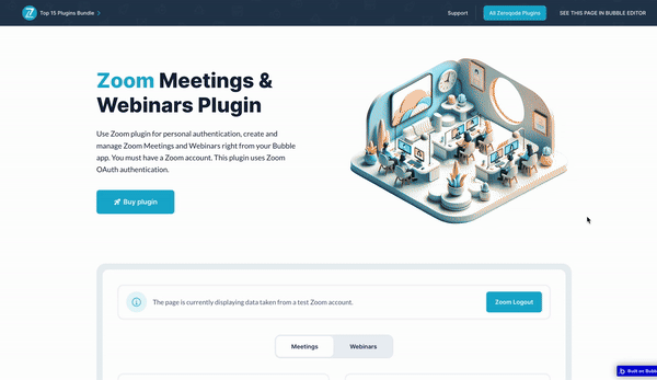 Zoom Meetings and Webinars Pro Plugin for Bubble preview