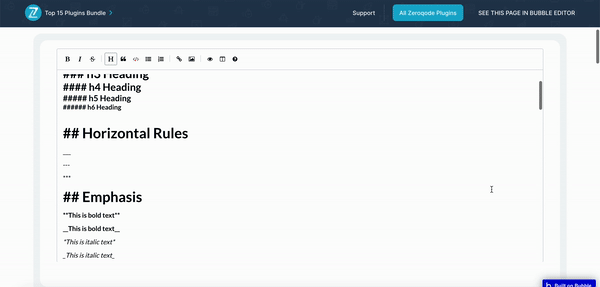 Markdown Rich Text Editor #github Plugin for Bubble preview