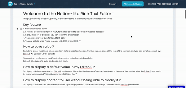 Notion-like Rich Text Editor Plugin for Bubble preview