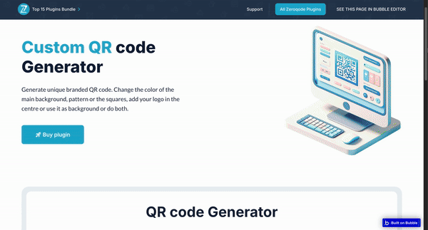 Custom QR code generator plugin for Bubble preview