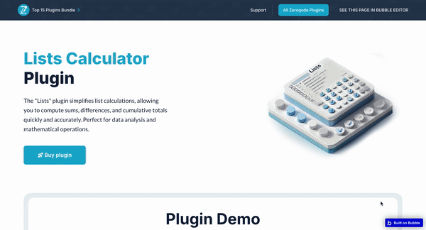 Lists Calculator Plugin for Bubble preview