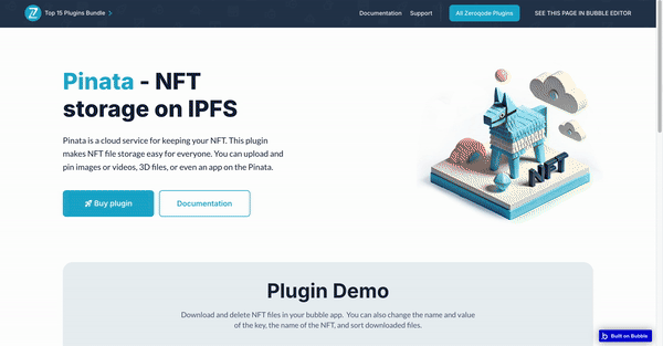 Pinata - NFT storage on IPFS plugin for Bubble preview
