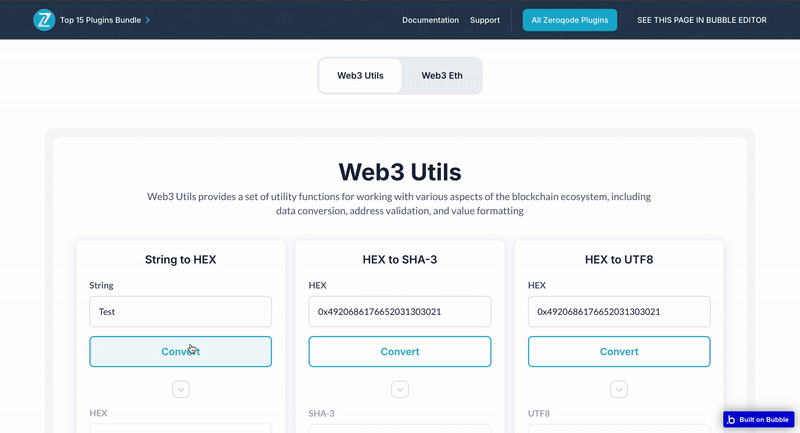 Web3js for Blockchains Plugin for Bubble preview