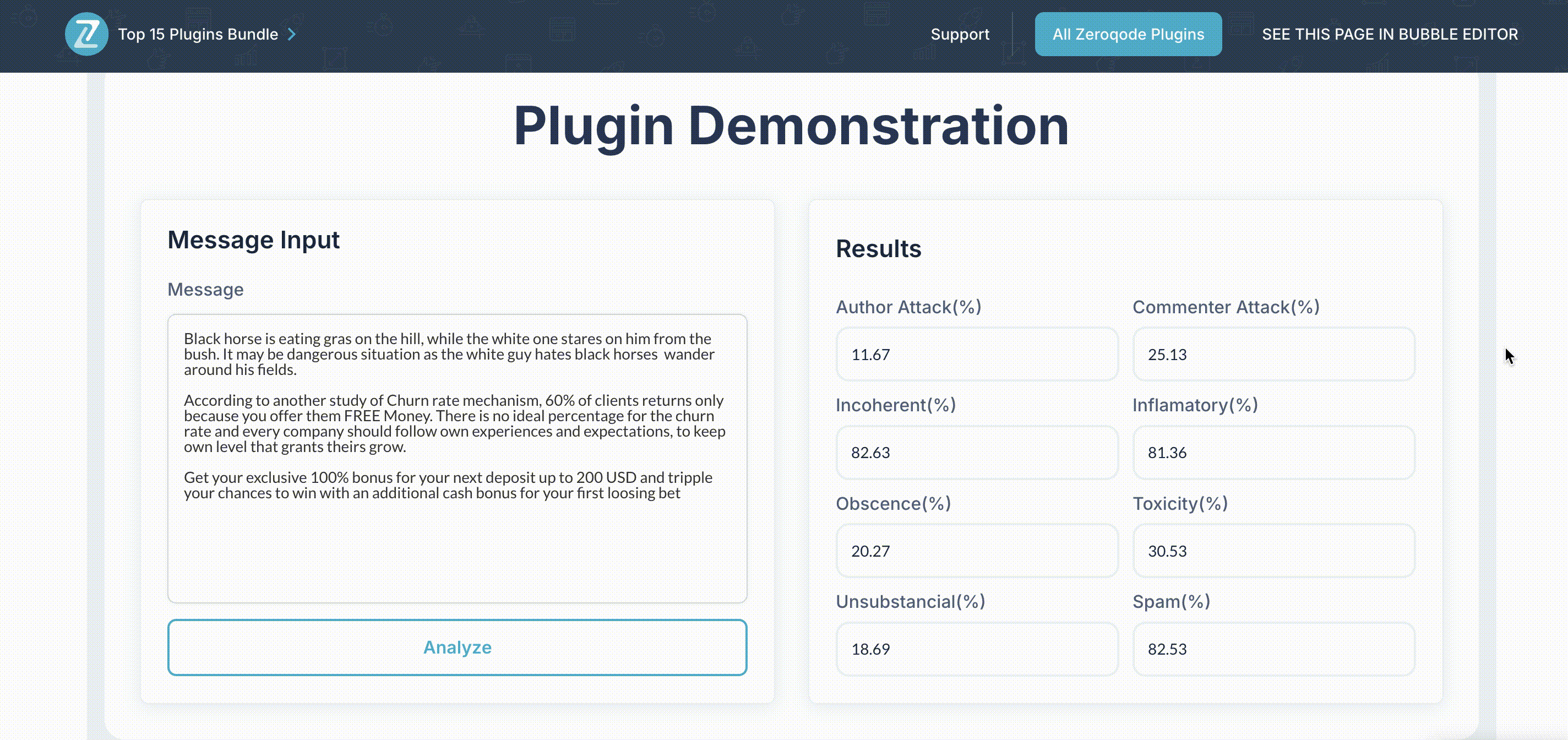 Google Perspective Plugin for Bubble preview