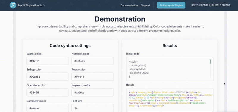Code Syntax Highlighter Plugin for Bubble preview