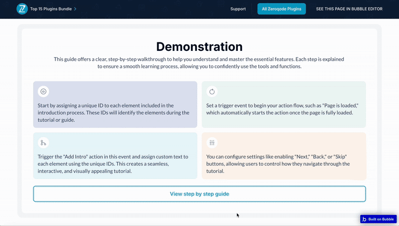 Welcome Intro step-by-step Plugin for Bubble preview