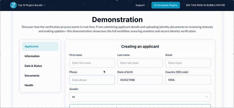 Sumsub Identity Verification plugin for Bubble preview