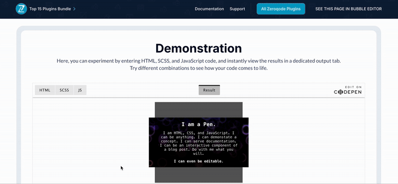 CodePen Embed Plugin for Bubble preview