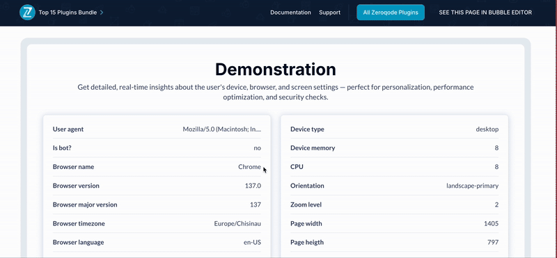 User Device Analytics Plugin for Bubble preview