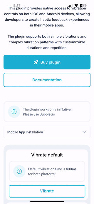 Vibrate Pro Plugin for Bubble Mobile preview