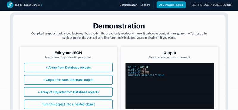 JSON Creator (Frontend & Backend) Plugin for Bubble preview
