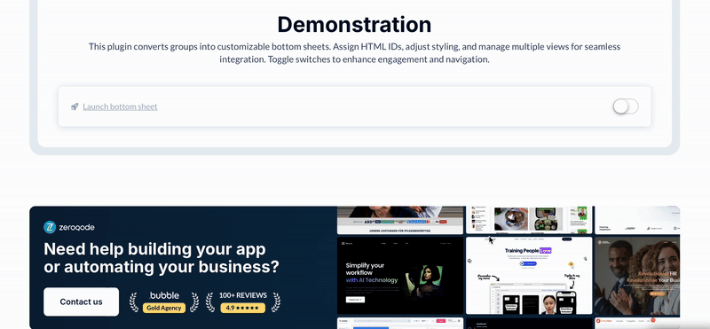 Group → Mobile Menu / Sheet Plugin for Bubble preview