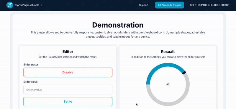 Round Range Slider (Circular) Plugin for Bubble preview