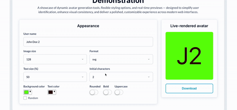 Quick User Alphabet Avatar Plugin for Bubble preview