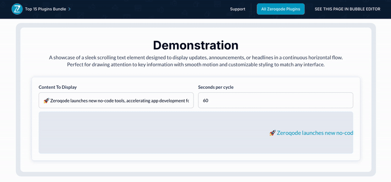 Text Ticker & Marquee Plugin for Bubble preview