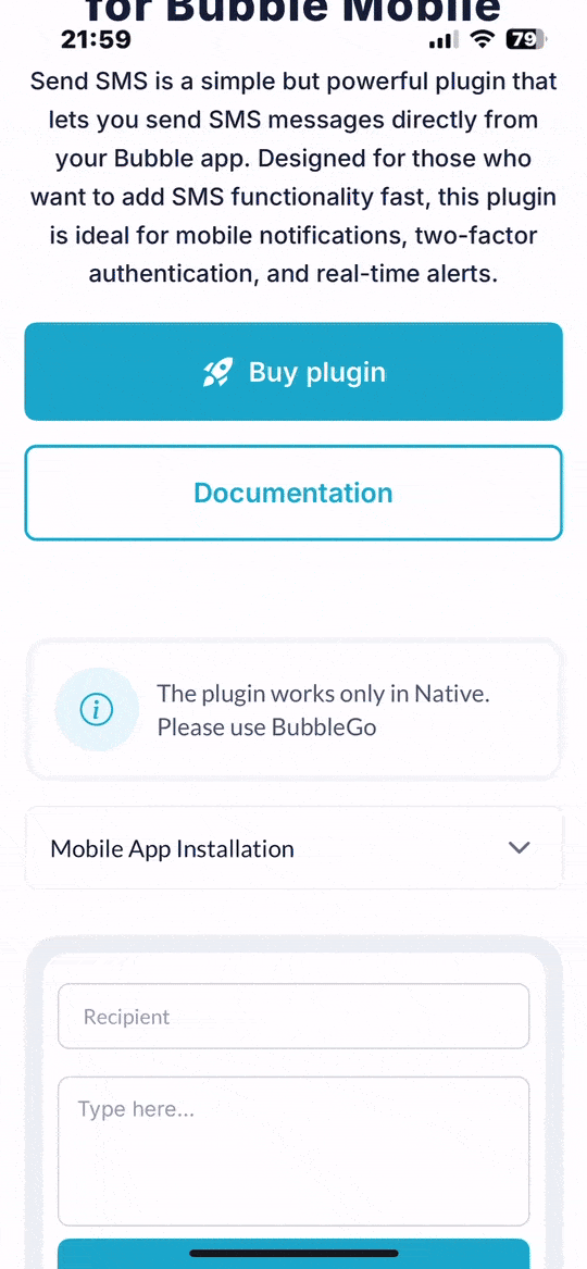 Twilio SMS for Bubble Mobile preview