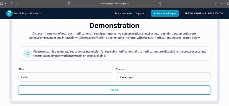 Local Push Notifications Plugin for Bubble preview