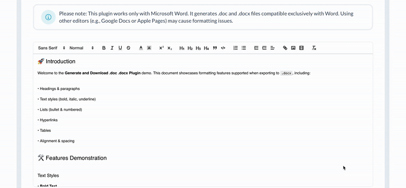 Generate and Download .doc .docx Plugin for Bubble preview