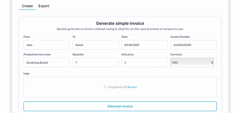 Generate Invoice as PDF Plugin for Bubble preview