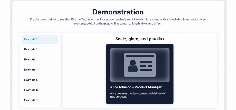 Hover Tilt Effect for Cards Plugin preview