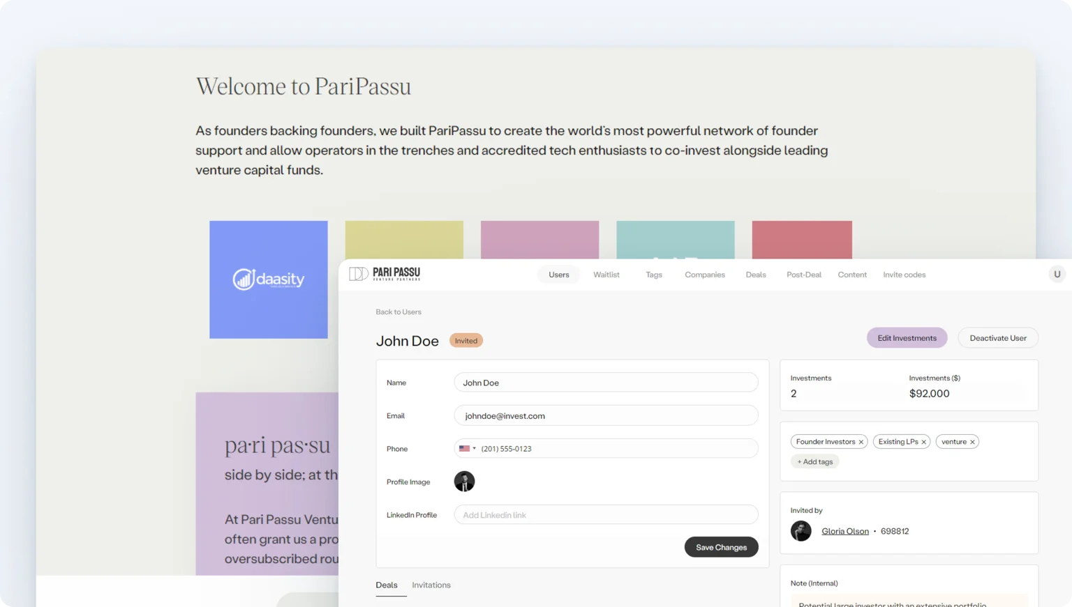 PariPassu — screenshots of the app