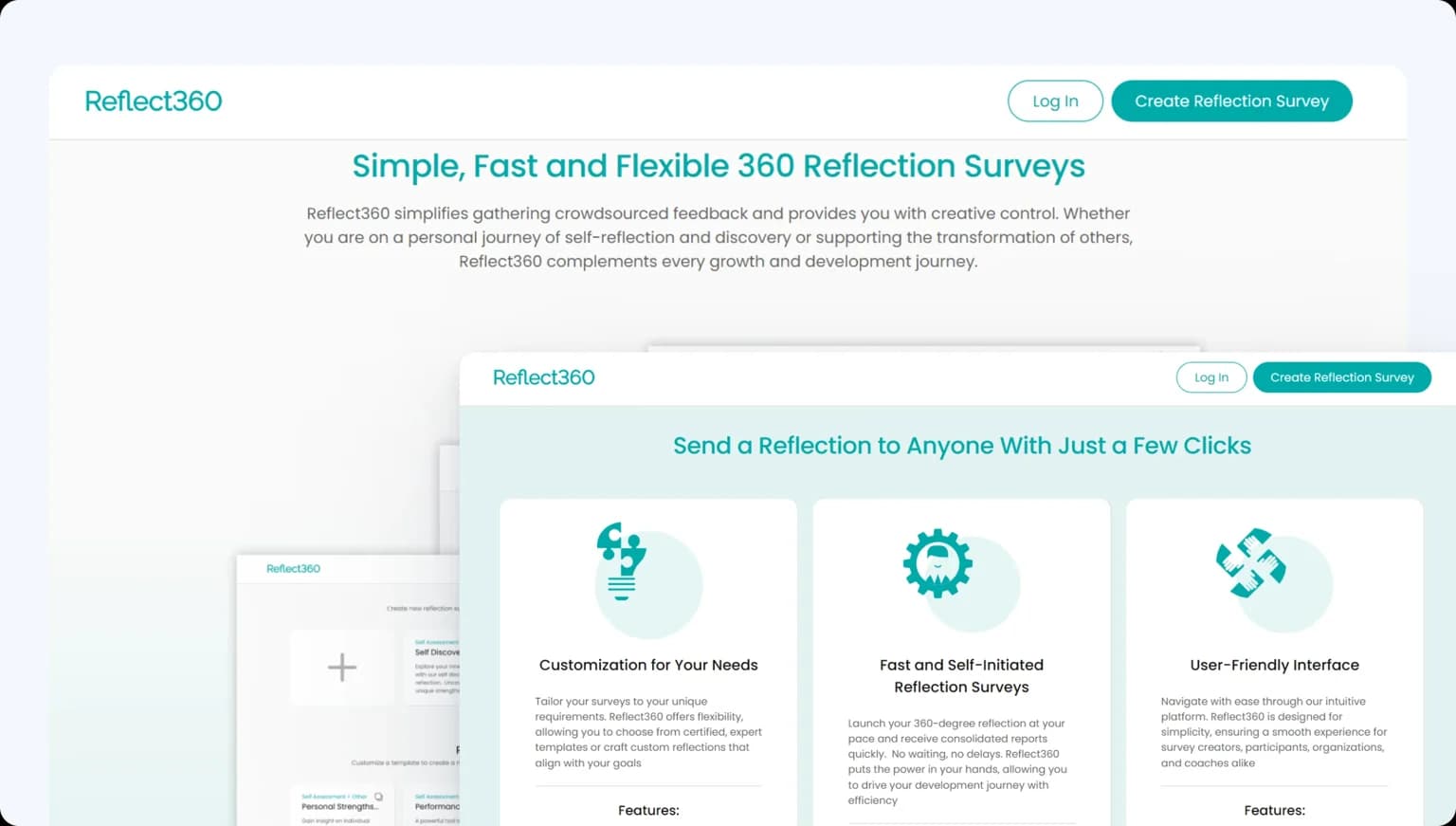 Reflect360 — screenshots of the app