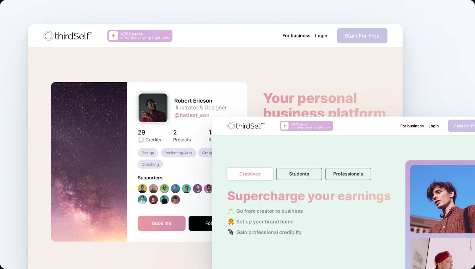 thirdSelf — screenshots of the app